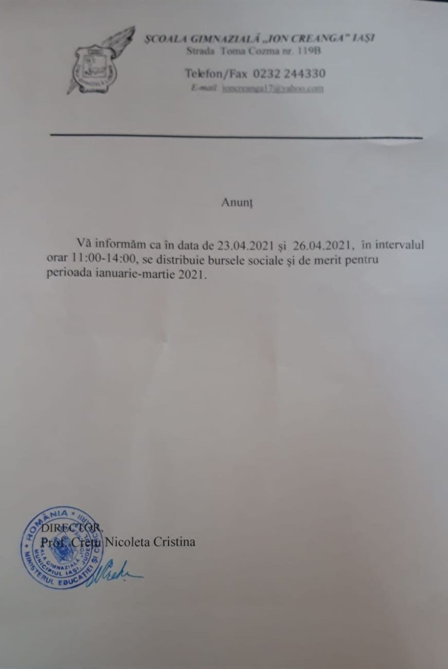 Anunt burse sociale si de merit