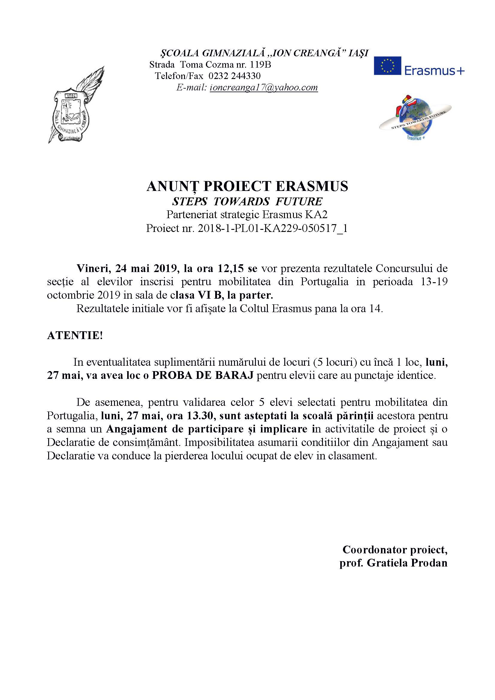 Anunt clasament elevi Portugalia