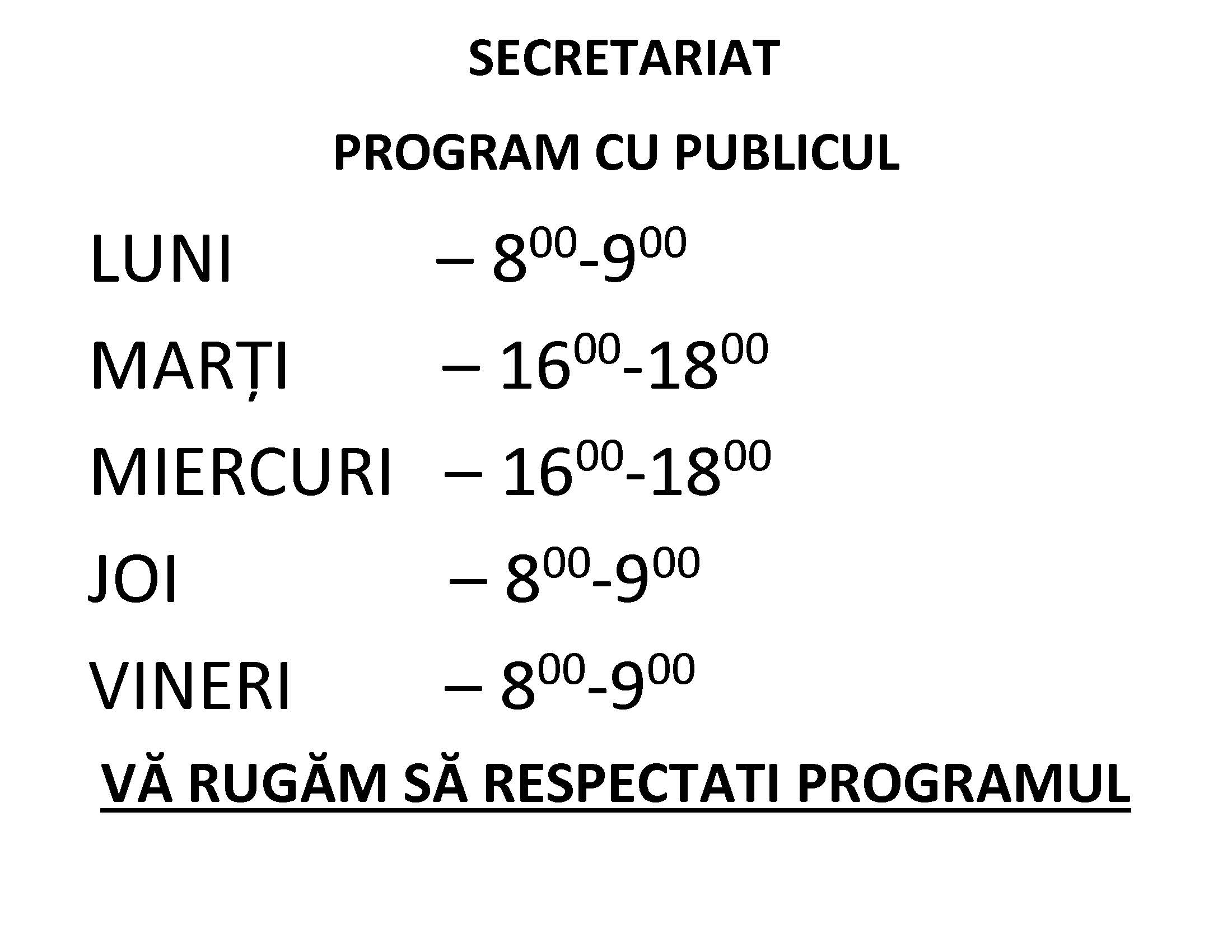 ANUNT PROGRAM SECRETARIAT   AN SCOLAR 2025 2026